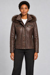 Women Genuine Leather Jacket 19WGE516747 Bordo