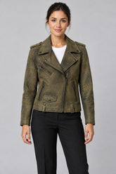 Women Genuine Leather Jacket 19WGD5794EF Olive Green