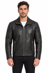 Men Genuine Leather Jacket 19WGE63701M Black
