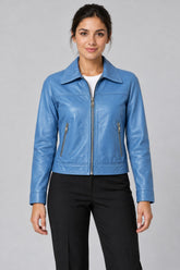 Women Genuine Leather Jacket 22SGM5988R3 Blue