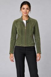 Women Genuine Leather Jacket 22WGD500210 Olive Green