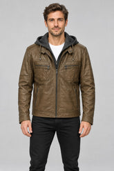 Men Genuine Leather Jacket 19WGE634047 Cognac