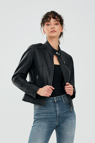 Women Genuine Leather Jacket 19WGE53521M Black
