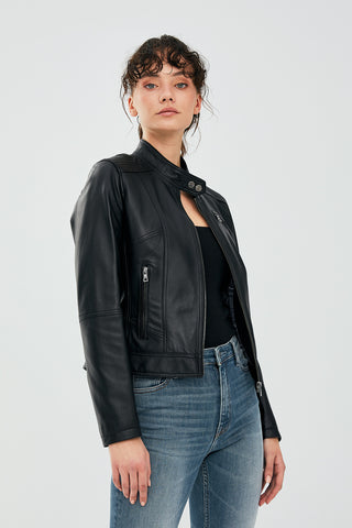 Women Genuine Leather Jacket 19WGE53521M Black