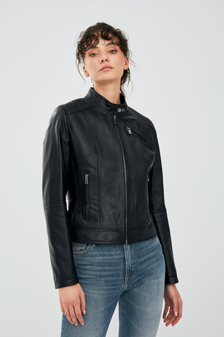 Women Genuine Leather Jacket 19WGE53521M Black