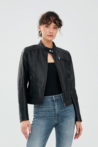 Women Genuine Leather Jacket 19WGE53521M Black