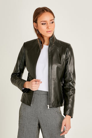 Women Genuine Leather Jacket 19WGE57881M Black