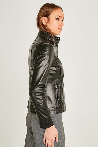 Women Genuine Leather Jacket 19WGE57881M Black
