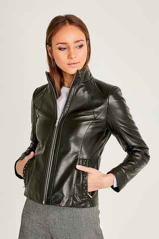 Women Genuine Leather Jacket 19WGE57881M Black