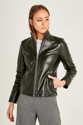 Women Genuine Leather Jacket 19WGE57881M Black