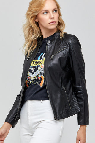 Women Genuine Leather Jacket 19WGE57981M Black