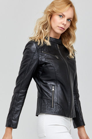 Women Genuine Leather Jacket 19WGE57981M Black