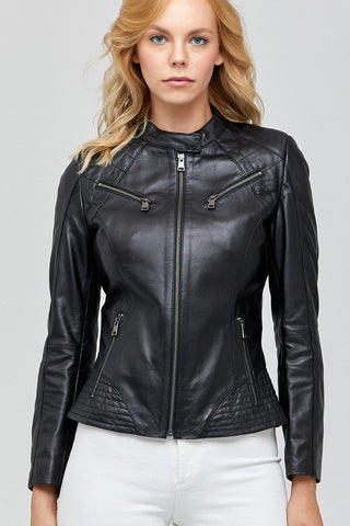 Women Genuine Leather Jacket 19WGE57981M Black