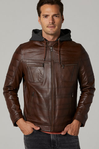 Men Genuine Leather Jacket 19WGE634047 Cognac