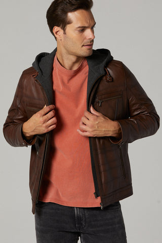 Men Genuine Leather Jacket 19WGE634047 Cognac