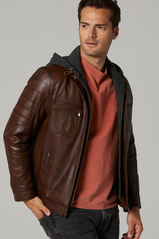 Men Genuine Leather Jacket 19WGE634047 Cognac