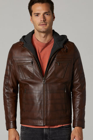 Men Genuine Leather Jacket 19WGE634047 Cognac