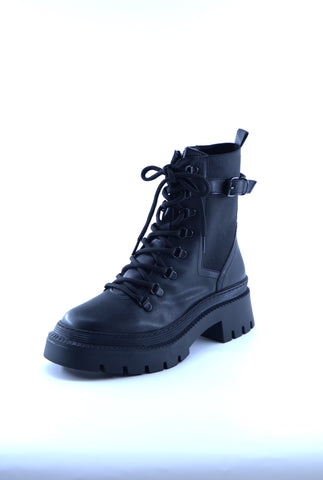 Women's Leather Black And Beige Boots 223718