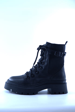 Women's Leather Black And Beige Boots 223718