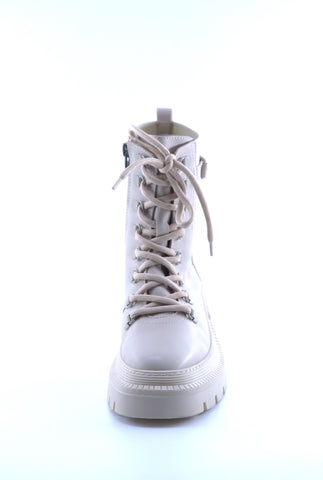 Women's Leather Black And Beige Boots 223718