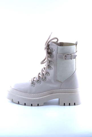 Women's Leather Black And Beige Boots 223718