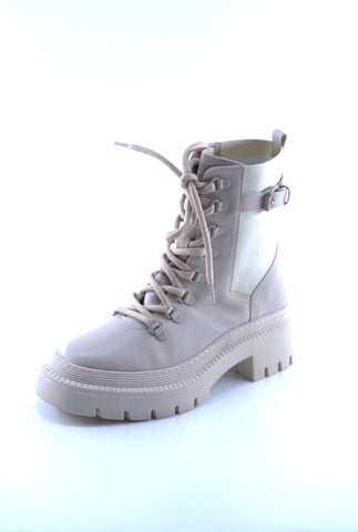 Women's Leather Black And Beige Boots 223718