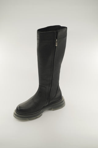 Women's Black Leather Black and Creme 1346FT