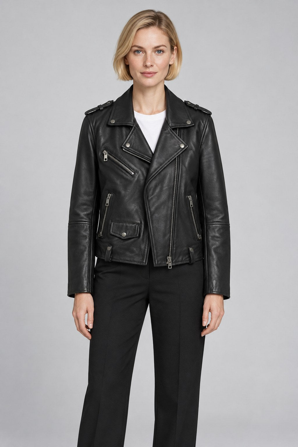 Women Genuine Leather Jacket 19WGM5794U4 Black