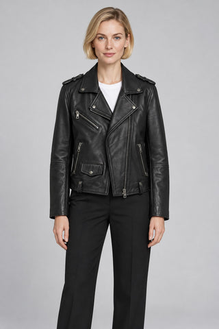 Women Genuine Leather Jacket 19WGM5794U4 Black