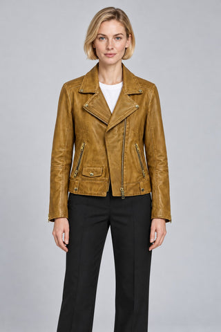 Women Genuine Leather Jacket 20SGD5857W3 Camel