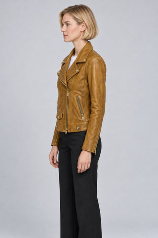 Women Genuine Leather Jacket 20SGD5857W3 Camel