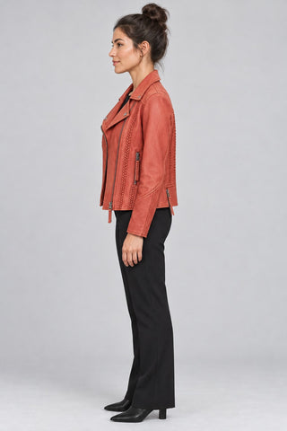 Women Genuine Leather Jacket 20WGD5897VE Coral