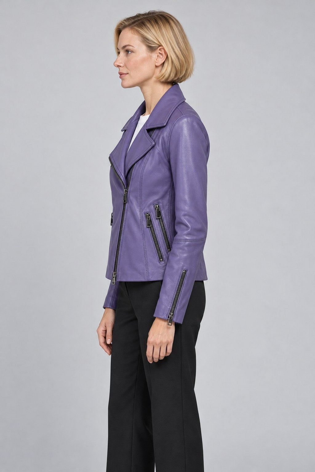 Women Genuine Leather Jacket 22WGD5017U4 Lavender