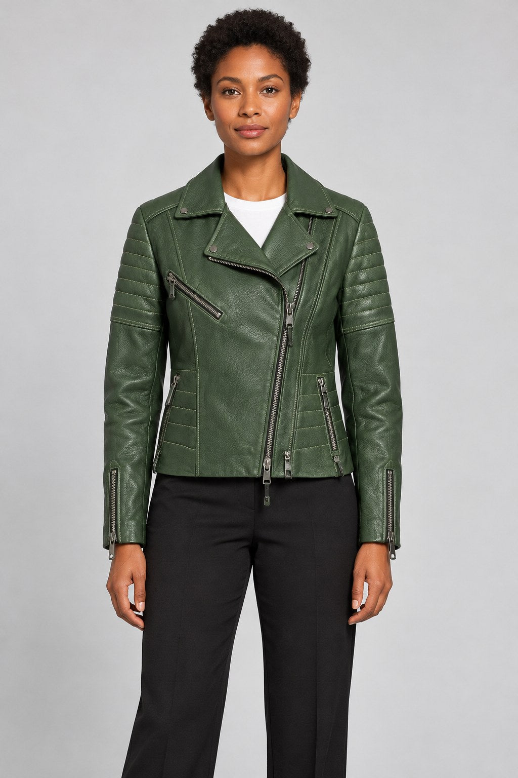 Women Genuine Leather Jacket 19WGD579944 Emerald