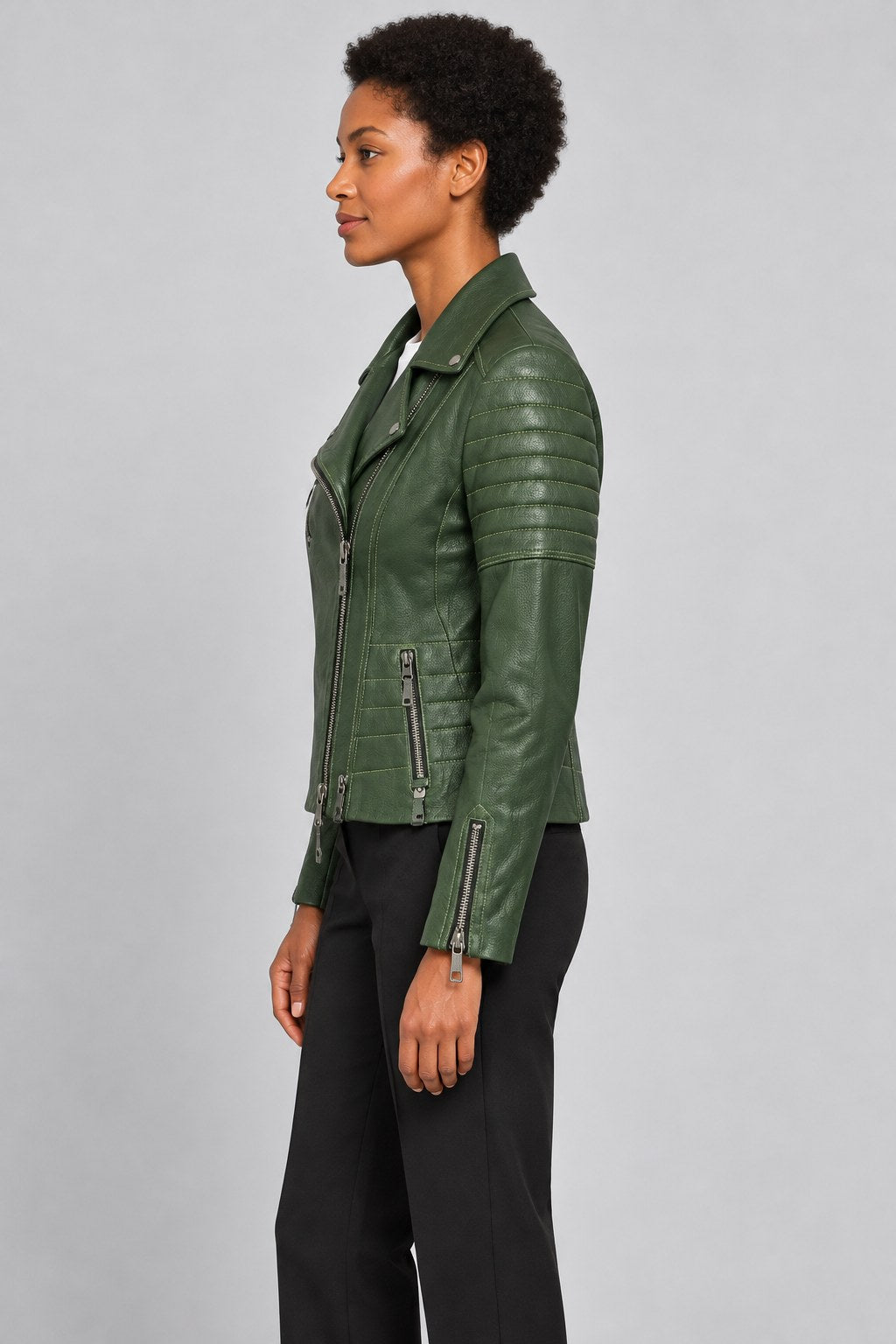 Women Genuine Leather Jacket 19WGD579944 Emerald