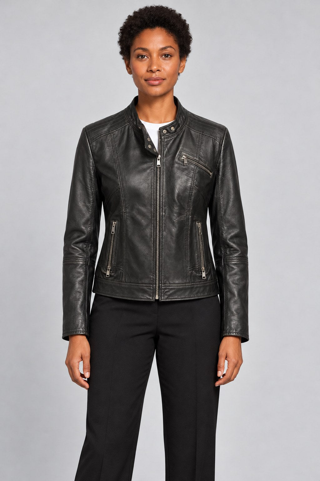 Women Genuine Leather Jacket 19WGE53521M Black