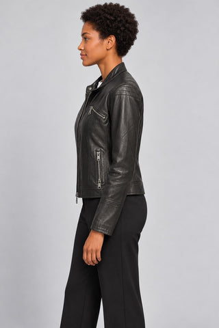Women Genuine Leather Jacket 19WGE53521M Black