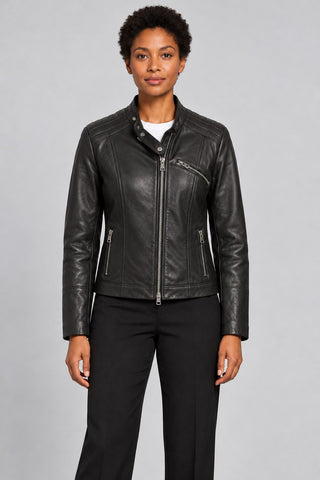 Women Genuine Leather Jacket 19WGE53521M Black