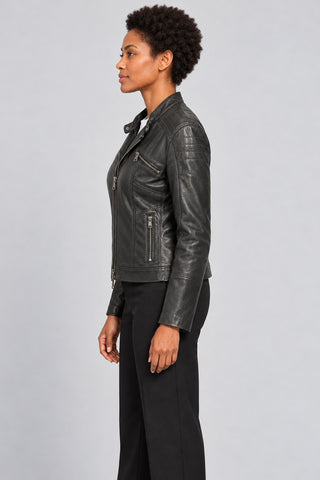 Women Genuine Leather Jacket 19WGE53521M Black