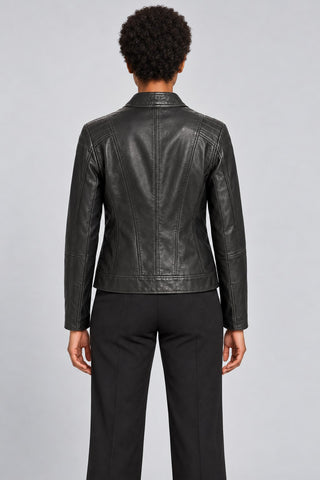 Women Genuine Leather Jacket 19WGE53521M Black