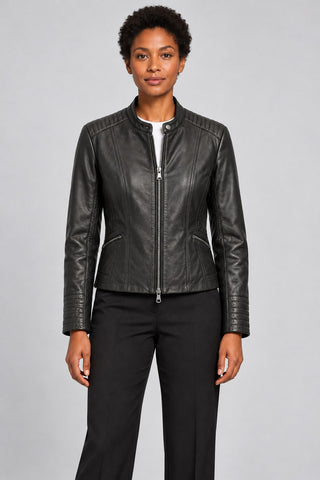 Women Genuine Leather Jacket 19WGE54671M Black