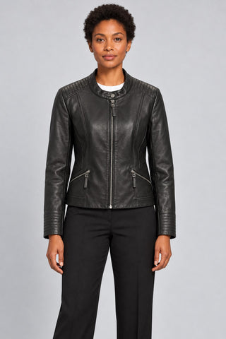 Women Genuine Leather Jacket 19WGE54671M Black