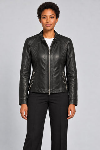 Women Genuine Leather Jacket 19WGE57881M Black