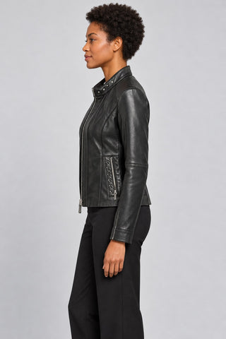 Women Genuine Leather Jacket 19WGE57881M Black