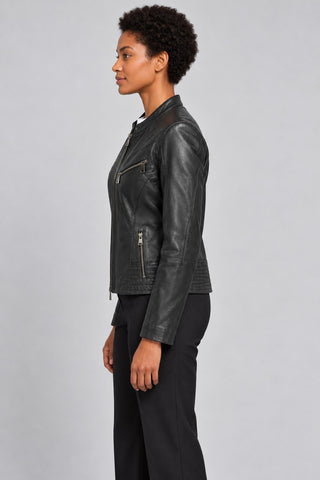 Women Genuine Leather Jacket 19WGE57981M Black