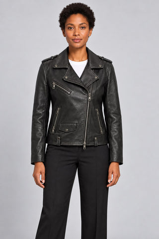 Women Genuine Leather Jacket 19WGM5794U4 Black