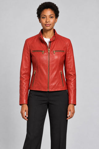 Women Genuine Leather Jacket 22SGE590847 Red