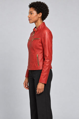 Women Genuine Leather Jacket 22SGE590847 Red