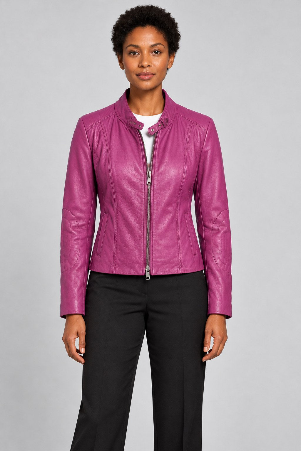 Women Genuine Leather Jacket 22SGE5960R3 Fuchsia