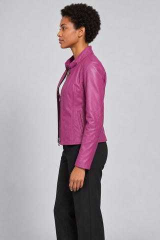 Women Genuine Leather Jacket 22SGE5960R3 Fuchsia